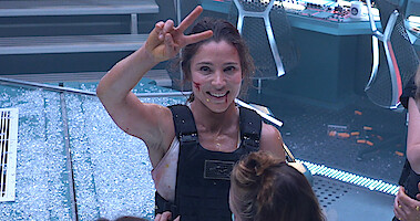 A close up of Elsa Pataky filming the movie 'The Interceptor'