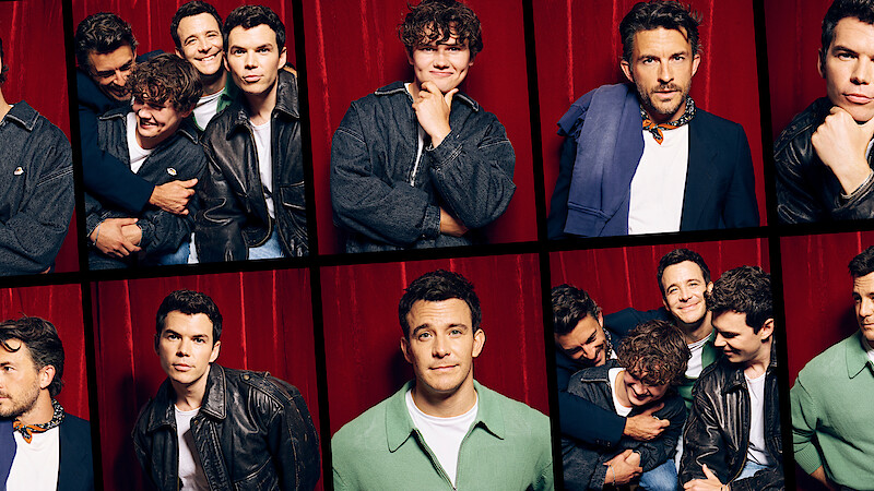 A collage of images of Jonathan Bailey, Luke Thompson, Luke Newton, and Will Tilston in a photo booth.