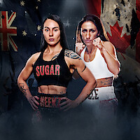 Cherneka Johnson and Amanda Galle pose in a dramatic, intense promotional poster with their country flags in the background.