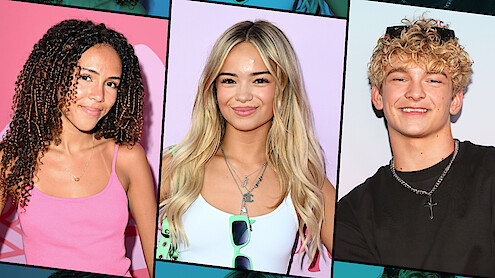 Three young people posing separately against vibrant backgrounds, dressed in casual summer outfits, smiling at the camera with relaxed, friendly expressions in a studio or event setting.
