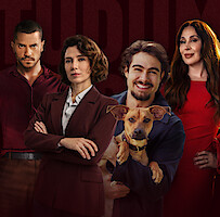 Montagem com diversos títulos da Netflix: Lily Collins (Emily in Paris), André Lamoglia (Os Donos do Jogo), Marjorie Estiano (Habeas Corpus), Rafa Vitti (Caramelo), Cláudia Raia (Sua Mãe Te Conhece?) e Vinicius Neri (Fúria)