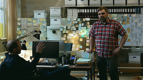  Breakthrough. (L to R) Peter Eggers as John, Mattias Nordkvist as Per in Breakthrough. Cr. Courtesy of Netflix © 2023