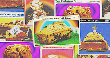  A collage featuring images of the best pies featured on The Great British Baking Show