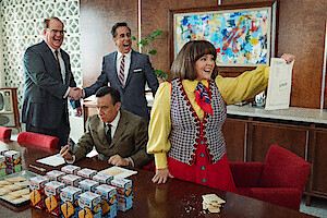 Jim Gaffigan as Edsel Kellogg III, Jerry Seinfeld (Director) as Bob Cabana, Fred Armisen as Mike Puntz and Melissa McCarthy as Donna Stankowski in 'Unfrosted: The Pop-Tart Story.'
