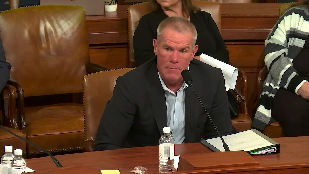 Brett Favre testifies at a congressional hearing examining welfare reform.