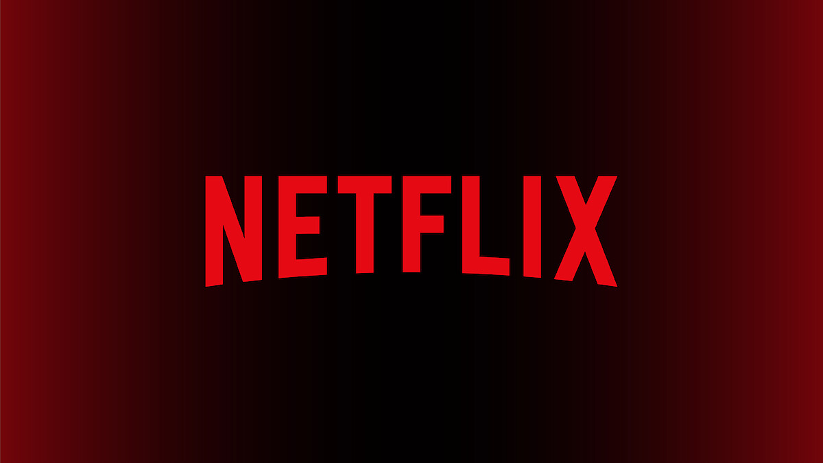 Large red letter "N" in the center of a black background with a red gradient, representing the Netflix logo.