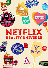 Netflix Reality Universe Logo surrounded by stickers from Netflix reality shows