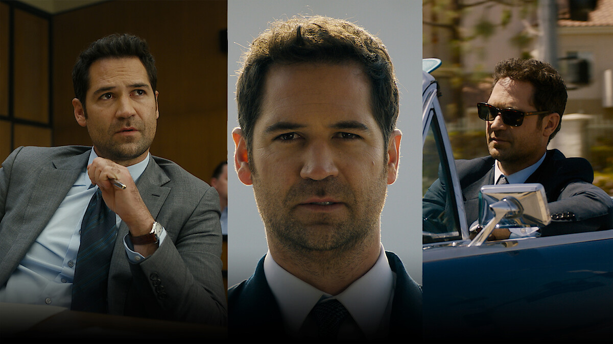 Three stills of Mickey Haller (Manuel Garcia-Rulfo) from 'The Lincoln Lawyer'