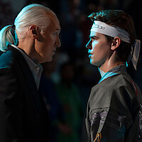 Thomas Ian Griffith as Terry Silver, Patrick Luwis as Axel in 'Cobra Kai' Season 6.