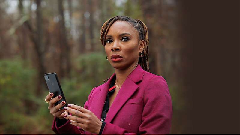 Shanola Hampton as Gabi Mosely searches for clues in the woods in ‘Found.’