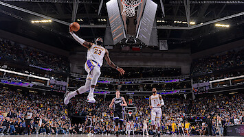 LeBron James dunking.