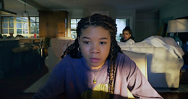 'Missing' trailer accompanied by a still image of Stormi Reid sitting at a computer.