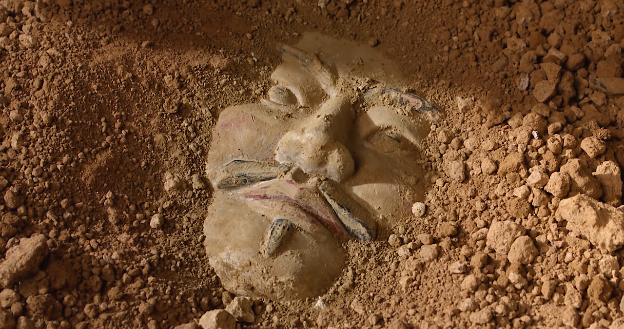 A buried terracotta warrior as seen in the documentary 'Mysteries of the Terracotta Warriors'