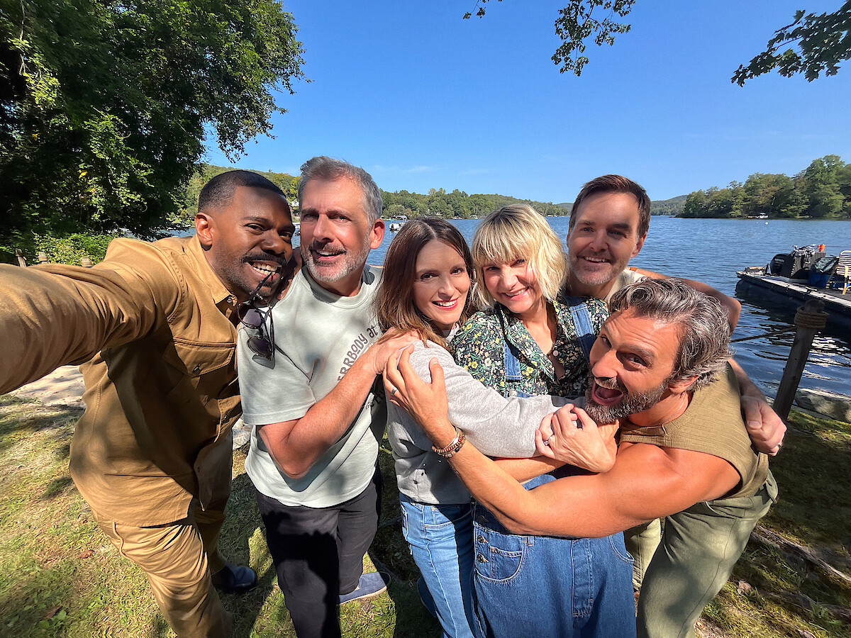 On set still of the leads in "The Four Seasons"