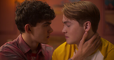 Joe Locke as Charlie and Kit Connor as Nick look into each other's eyes in Season 2 of 'Heartstopper.'