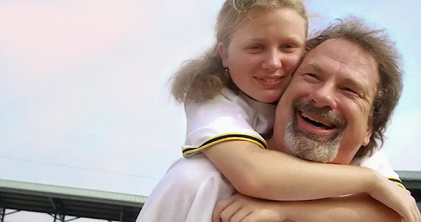 Mike Veeck and his daughter in a promotional image for 'The Saint of Second Chances'