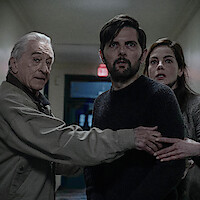 The Whisper Man. (L-R) Robert De Niro as Peter Willis, Adam Scott as Tom Kennedy and Michelle Monaghan as Amanda Beck in The Whisper Man. Cr. David Lee/Netflix © 2026