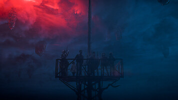 A group stands on the top of a radio tower in 'Stranger Things 5'