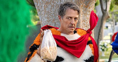 Hugh Grant in costume as Tony the Tiger in 'Unfrosted.'