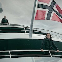 Keira Knightley as Lo standing on a ship in 'The Woman in Cabin 10.'