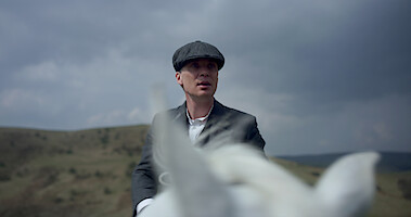 Tommy Shelby rides away on a white horse