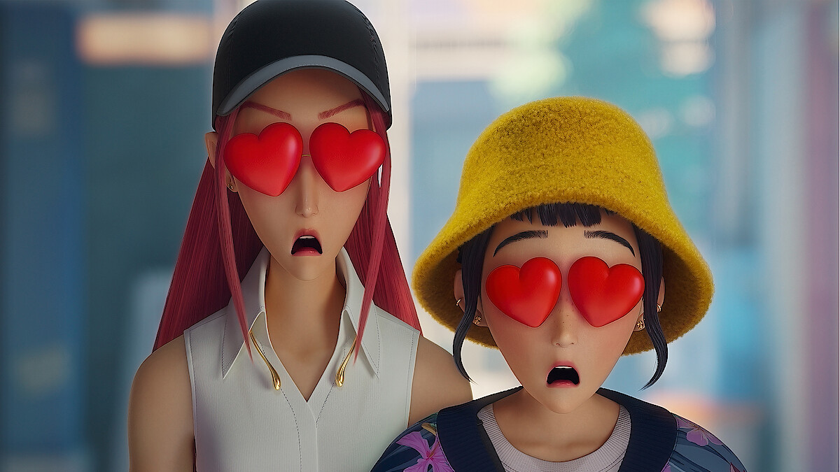 Two girls with heart eyes