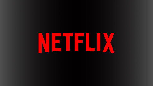 The red Netflix logo in bold letters centered on a black background with a gray gradient border.