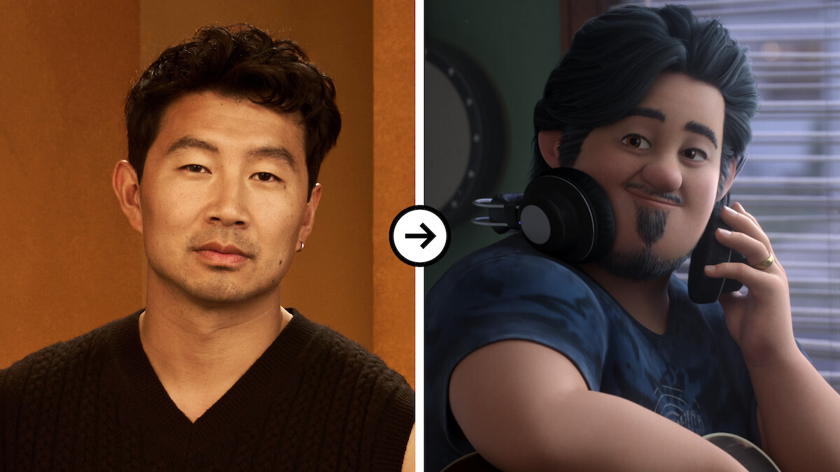Diptych of a headshot of Simu Liu and his character, Dad, from ‘In Your Dreams’