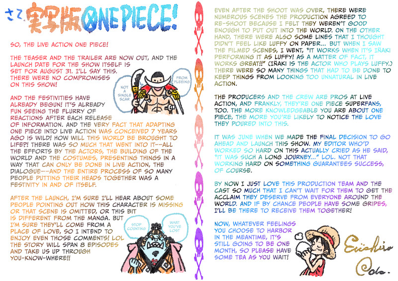 Carta de Eiichiro Oda para os fãs de ‘ONE PIECE: A Série’.