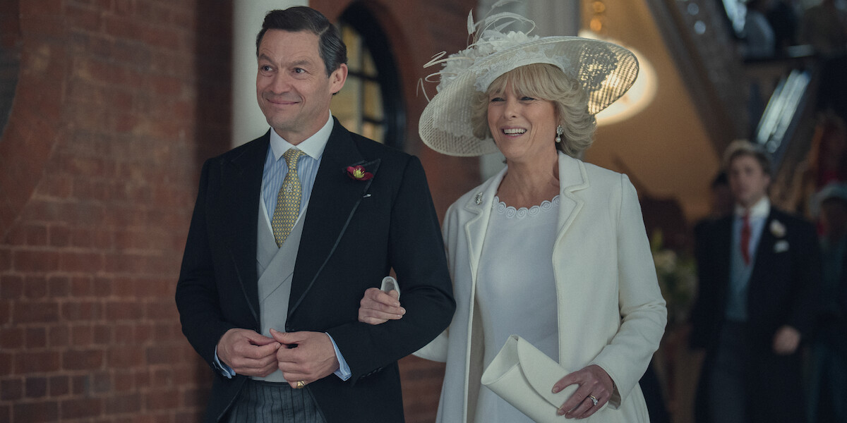 Dominic West as Prince Charles and Olivia Williams as Camilla on their wedding day in Season 6, Part 2 of ‘The Crown.’