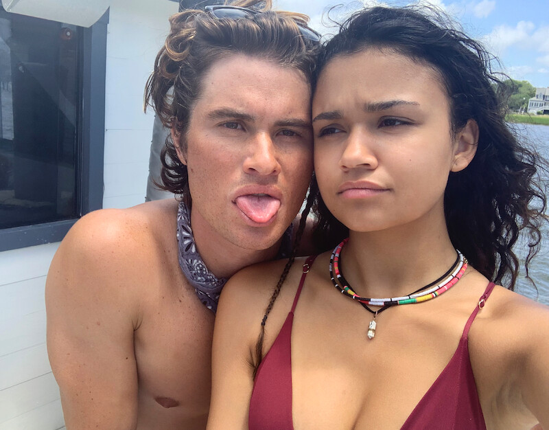 Chase Stokes and Madison Bailey in Outer Banks Season 1 Behind-the-Scenes Photo Gallery.