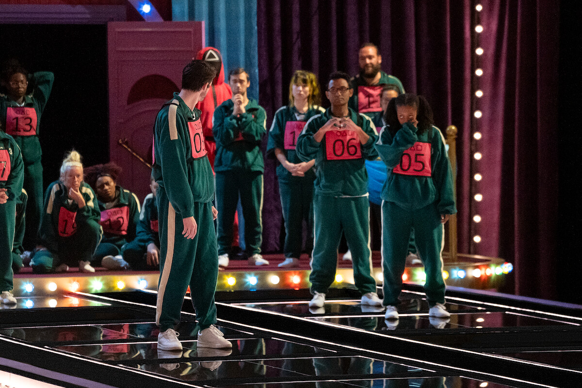 'Squid Game: The Challenge' contestants during the Glass Bridge challenge.