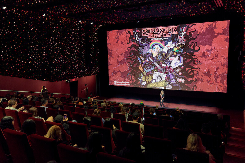 Billy the Butcher’s specialty Stranger Things Day art on screen at the Tudum Theater in Los Angeles before the main event.
