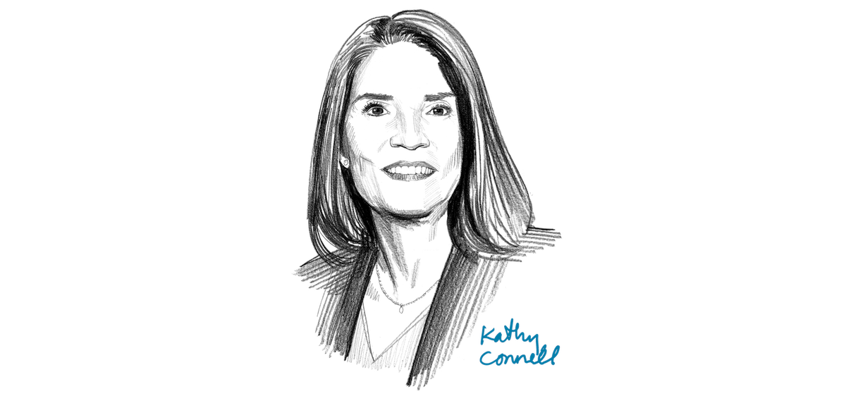 Black and white illustration of Kathy Connell.