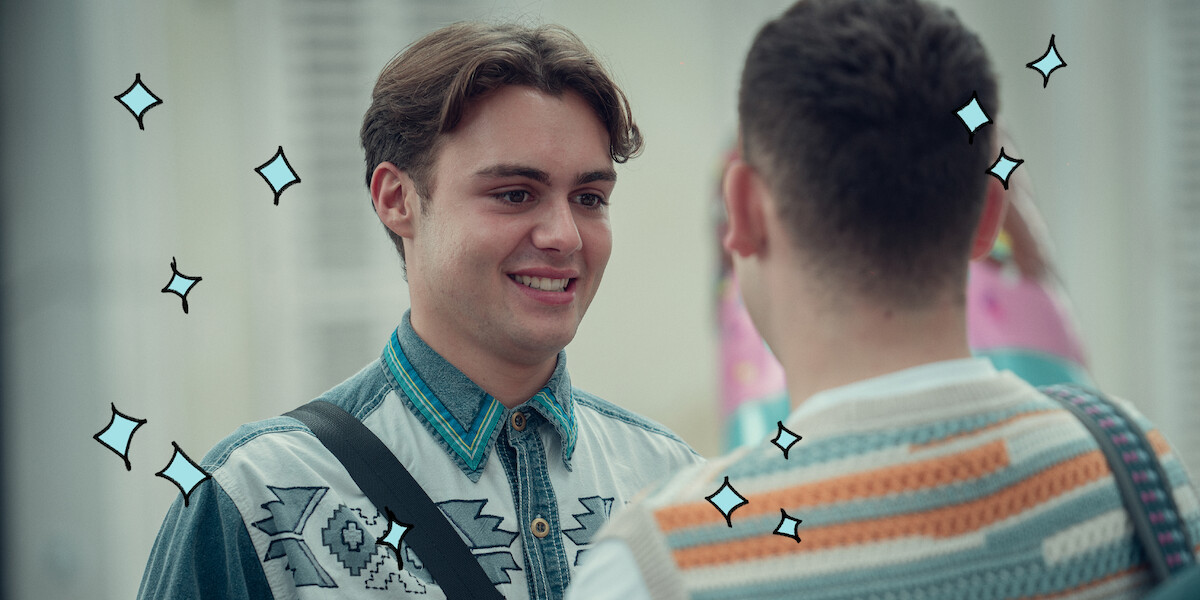 Bradley Riches as James smiles in Season 2 of ‘Heartstopper.’