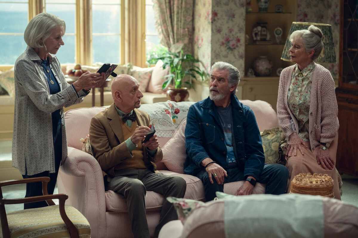 Helen Mirren, Sir Ben Kingsley, Pierce Brosnan and Celia Imrie in ‘The Thursday Murder Club'