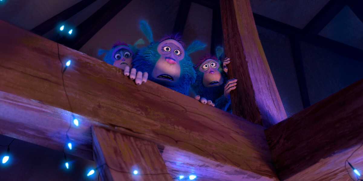 The Muggle-Wump family (voiced by Natalie Portman, Timothy Simons, Israa Zainab) look down from a rafter in an image from ‘The Twits.’