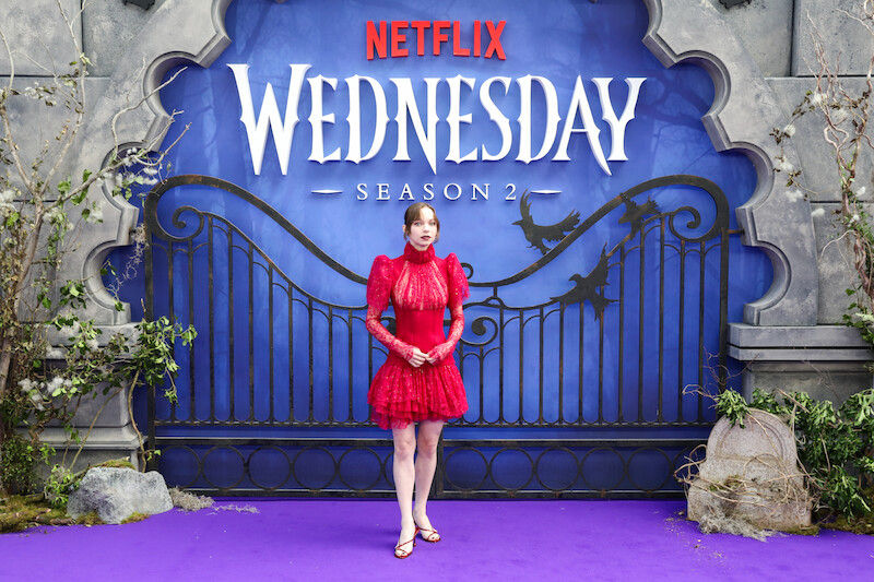 Emma Myers attends the global premiere of 'Wednesday' Season 2, Part 1.
