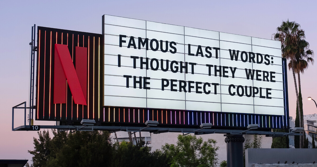 The Perfect Couple Sunset Blvd Marquee - ‘Famous last words: I thought they were the perfect couple.’