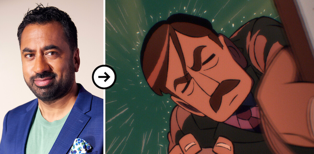 A diptych of images showing a headshot of Kal Penn and Kal Penn as Ventakish in Season 1 of ‘Scott Pilgrim Takes Off’