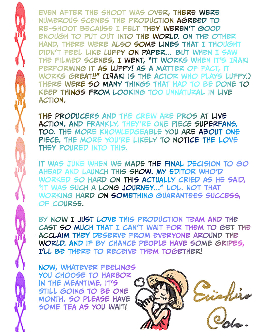 Oda’s letter to fans