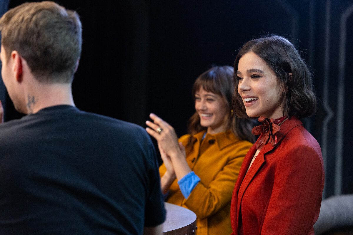 Christian Linke, Ella Purnell, and Hailee Steinfeld sit together at the ‘ARCANE’ Season Two Content Day