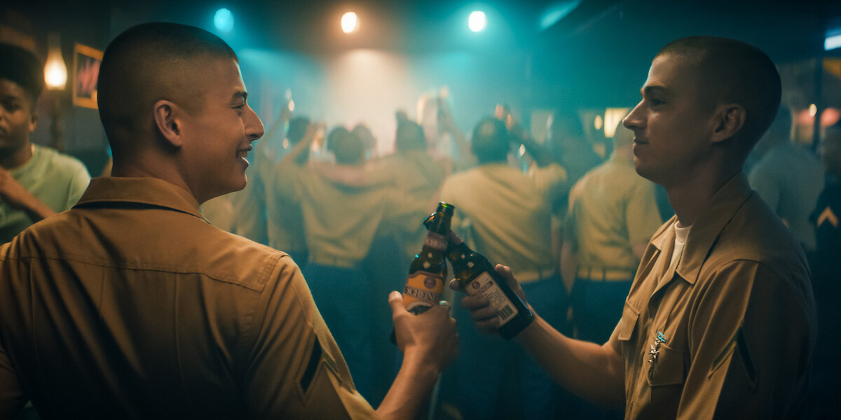 Liam Oh as Ray McAffey and Miles Heizer as Cameron Cope in ‘Boots’
