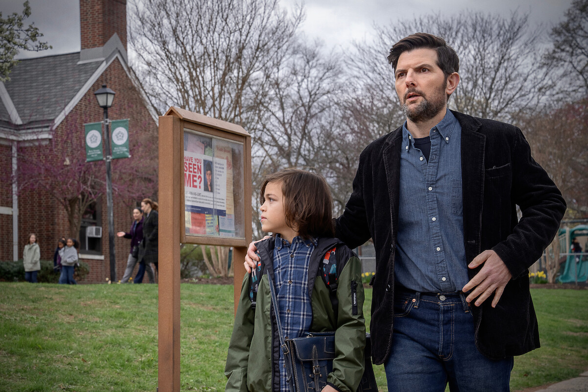The Whisper Man. (L-R) Acston Luca Porto as Jake Kennedy and Adam Scott as Tom Kennedy in The Whisper Man. Cr. David Lee/Netflix © 2026