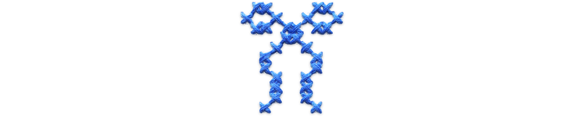 Blue cross stitched ribbon.