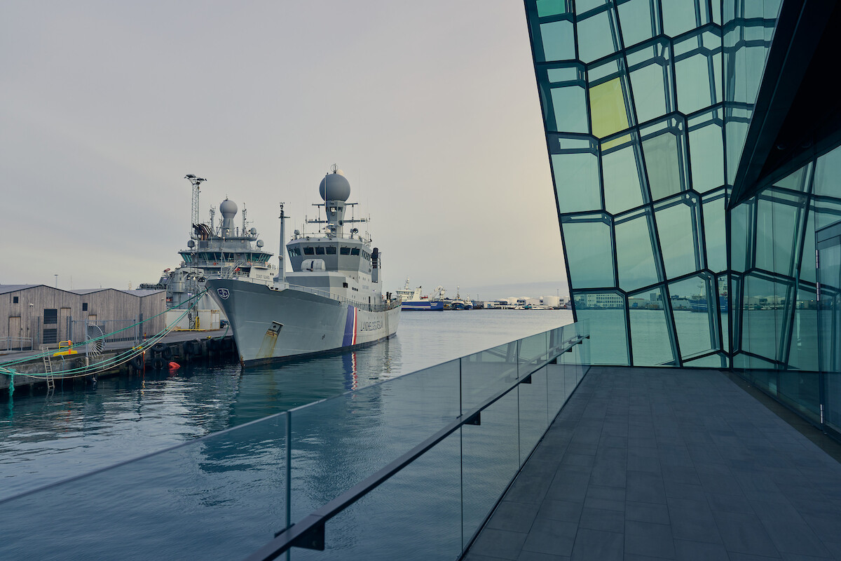 View from the Harpa concert hall in Reykjavík, Iceland.