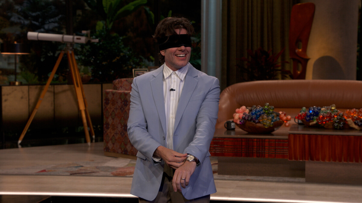 John Mulaney blindfolded.