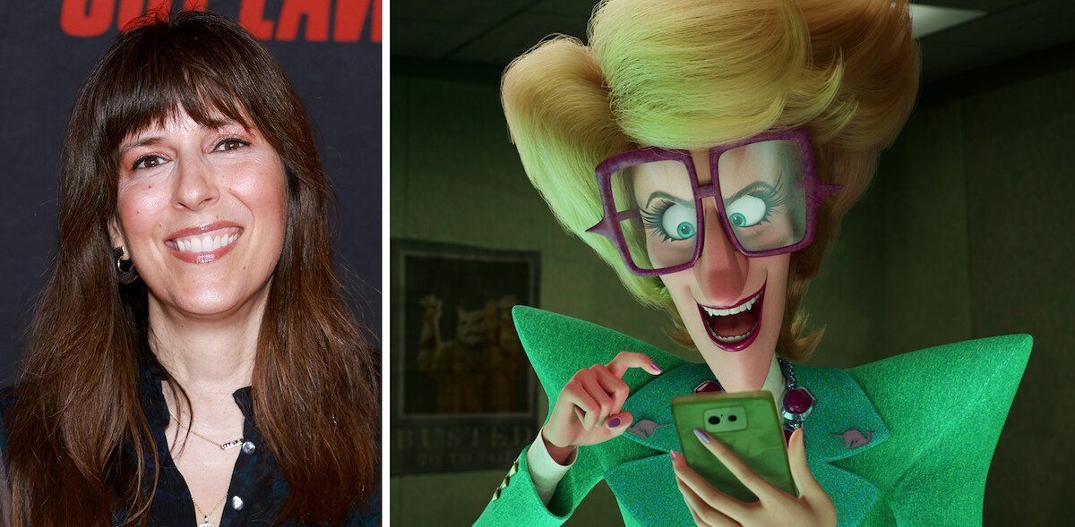 L: Edi Patterson, R: Megan looks at her phone in ‘Thelma the Unicorn.’
