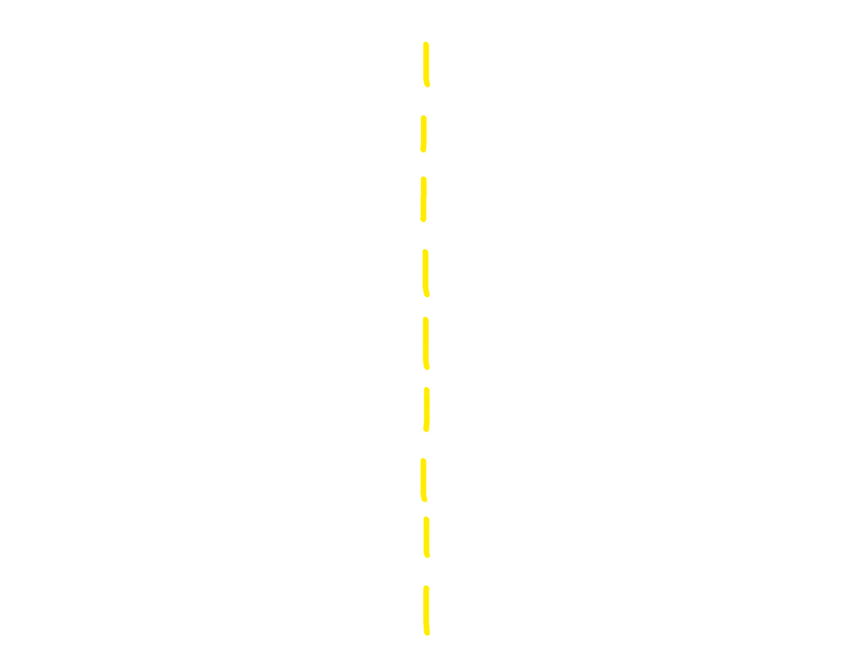 Yellow dashed line vertically centered on a black background, resembling a road lane divider and suggesting a transportation or street environment. No other objects or features visible in the setting.
