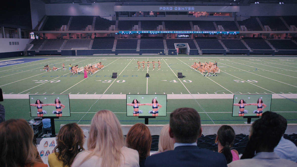 Dallas Cowboys Cheerleaders during on-field tryouts.